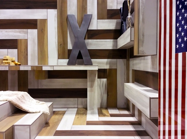 X marks the spot at the wood plankt tiled Hotel X Lobby 