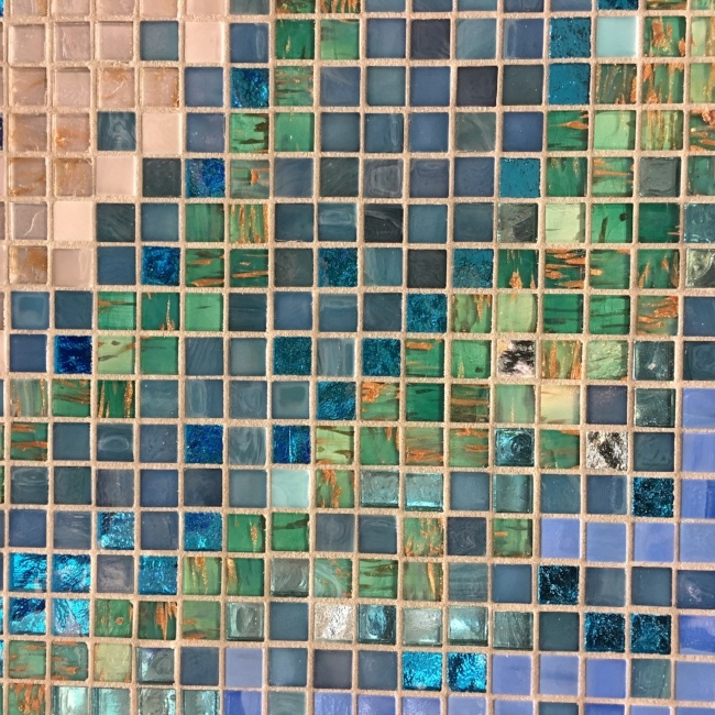 Closeup of the Sicis Pavo Real peacock mosaic