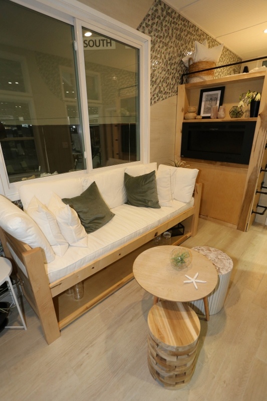 Multi-Purpose Functionality in Vitruvian Tiny House Living Space: daybed