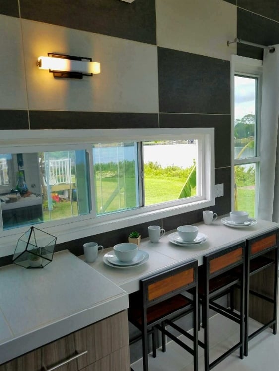 West Michigan tiny house tiled eating area