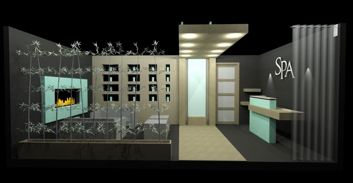We decided to design an urban chic “Spa Lobby” vignette utilizing Biophilic Design. 