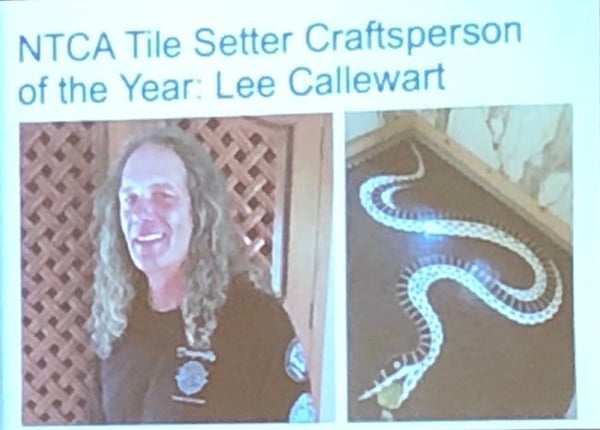 Lee Callewart CTI #1454 of Dragonfly Tile and Stoneworks, the first ever NTCA Tile Setter Craftsperson of the Year