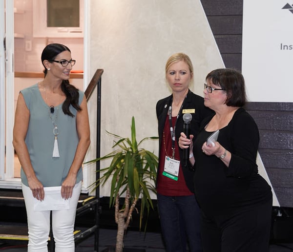 Coverings Ambassador Alena Capra with Erin Albrecht, J&R Tile, and Rita Carson Guest, Carson Guest Design